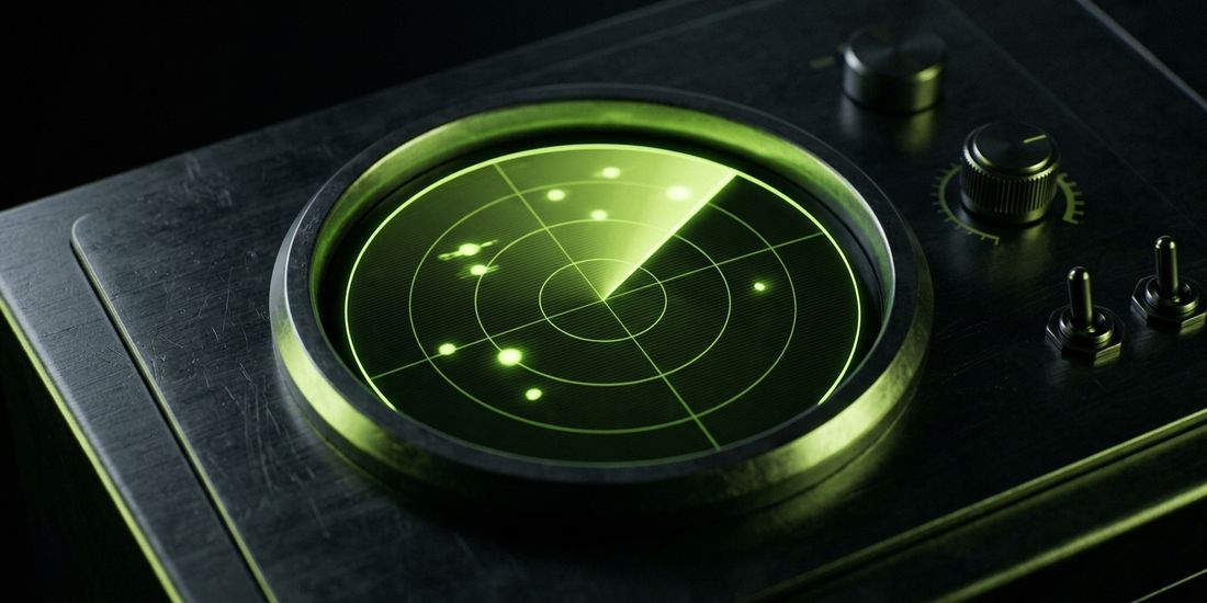 Tela de radar iluminada em verde-limão encontrando diferentes pontos